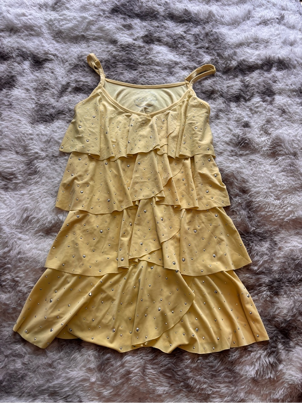 INC International Concepts Yellow Ruffle Tiered Dress with Sparkle Studs